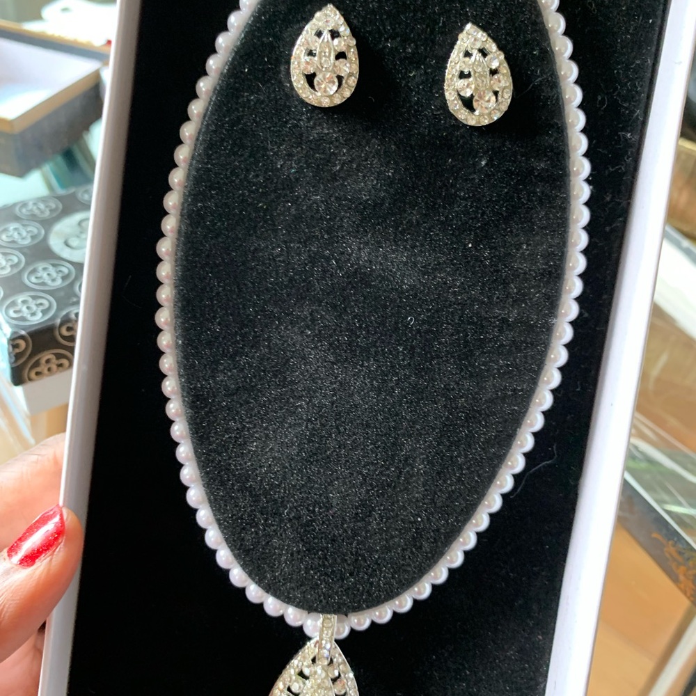 Elegant Silver Teardrop Necklace and Earring Set
